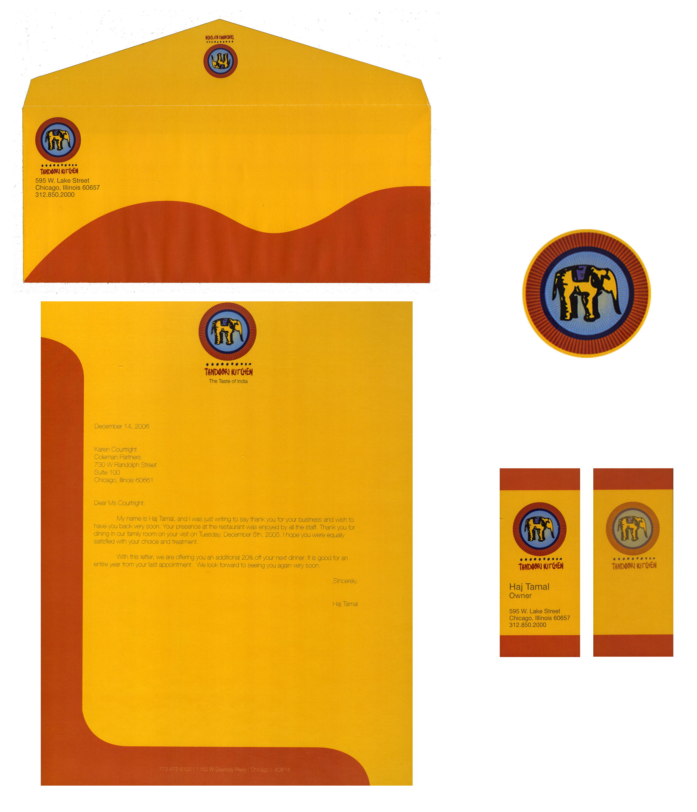 Client: Tandoori Indian Restaurant (unofficially). Description: Concepted, illustrated, and designed the packaging and branding for an Indian restaurant idea.