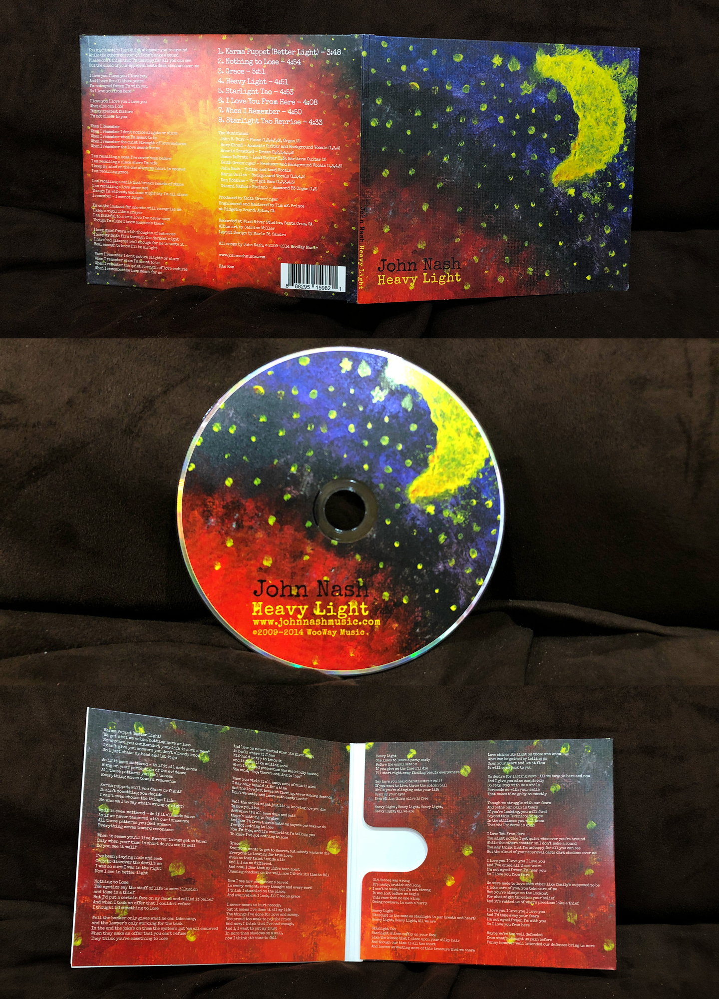 Client: John Nash, singer-songwriter and musician in the Bay Area, CA. Description: Album artwork layout designed for John Nash. His daughter painted the main artwork, and then John and I directed the layout. Not only was this a great layout to design, but it has become one of my favorite albums to listen to.