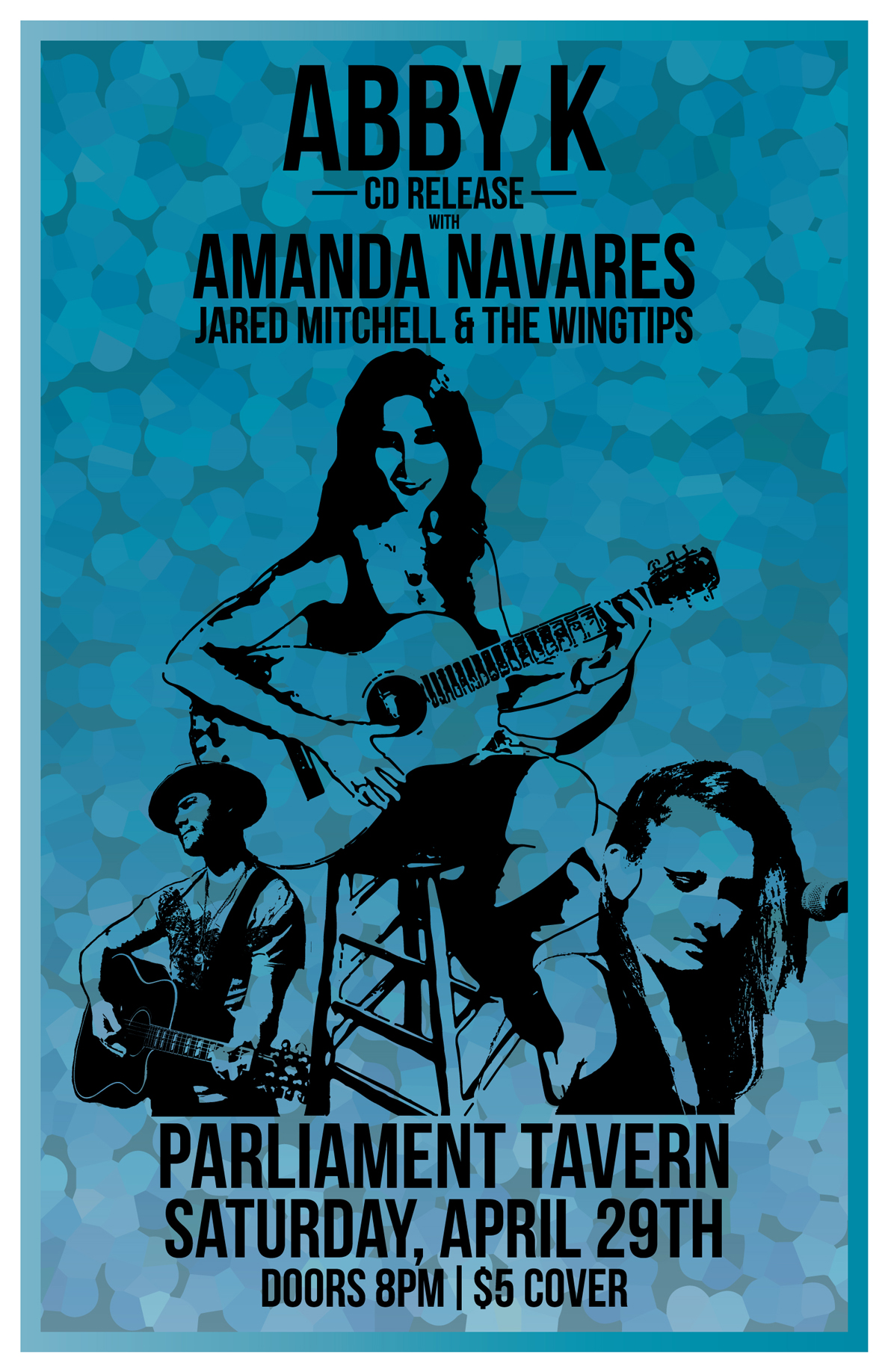 Client:Abby K, Seattle musician. Description: Poster designed for Abby K's record release show in Seattle, WA.