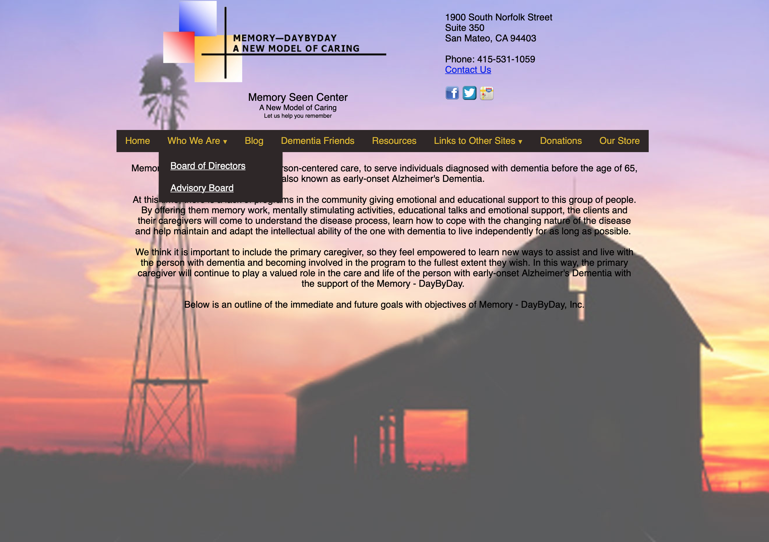 Client: Memory Day-by-Day, Inc. Description: Designed and concepted the website for an Alzheimer's Demetia treatment center.